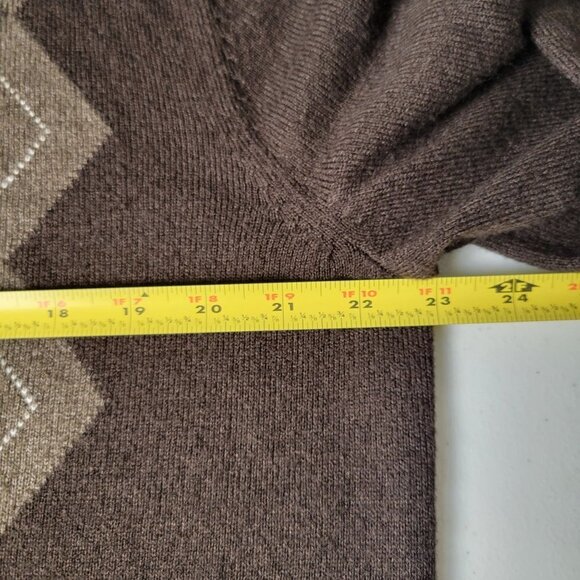 Geoffrey Beene VTG 90s Mens L Brown Argyle V Neck Cozy Pull Over Grandpa Sweater - Picture 6 of 10